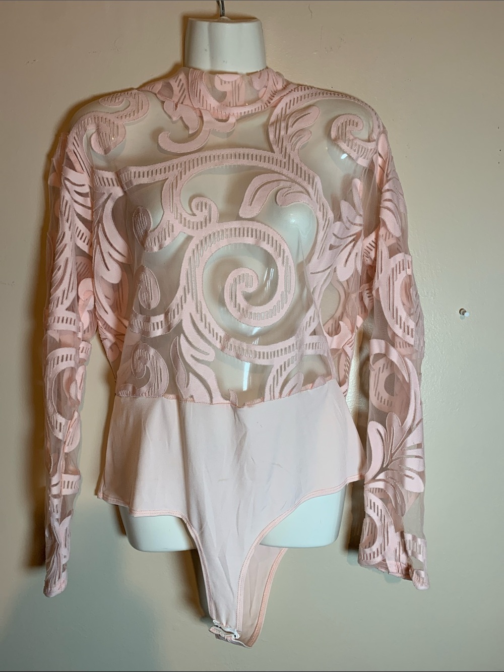 Vintage Topia Y2K Sheer Embroidered Mesh Bodysuit Pink Plus size 2X